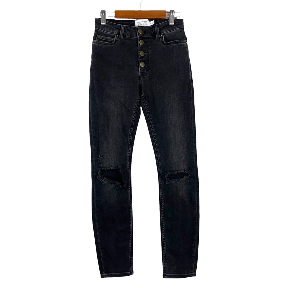 & Other Stories Black Button‎ Fly Distressed Skinny Jeans Size 24